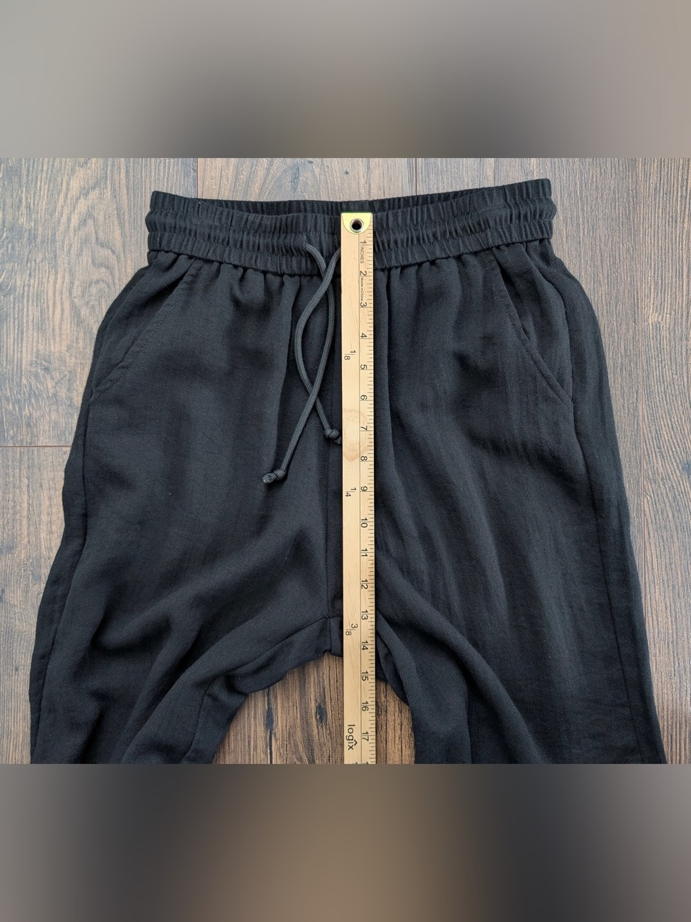 Halara High Waisted Drawstring Pocket Wide Leg Casual Linen-Feel Pants Black SP - Picture 8 of 9